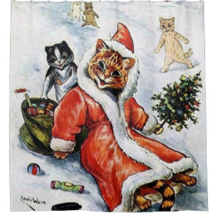 Louis Wain Christmas Santa Cat Duschvorhang