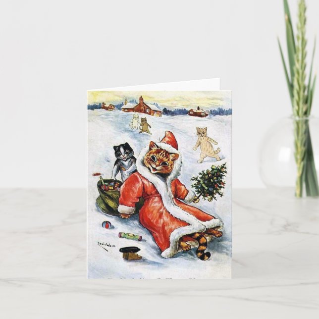 Louis Wain Christmas Santa Cat Karte (Vorderseite)