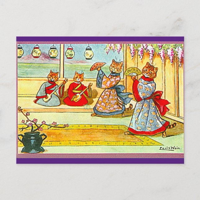 Louis Wain, japanische Kimono Cat Art Postcard Postkarte (Vorderseite)