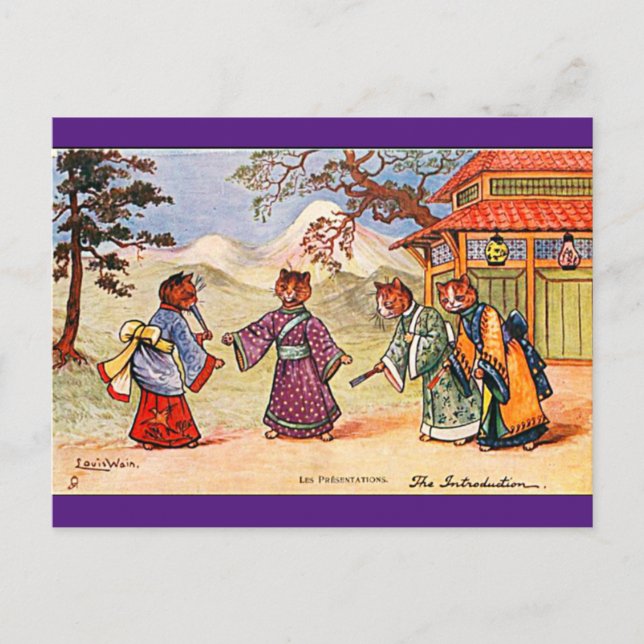 Louis Wain, japanische Kimono Cat Art Postcard Postkarte (Vorderseite)
