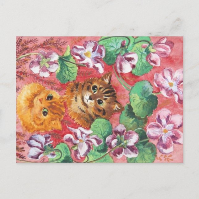 Louis Wain Kätzchen und Stiefmütterchen Postkarte (Vorderseite)
