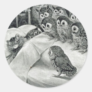 Louis Wain Katze Alptraum Eule Vogel Runder Aufkleber