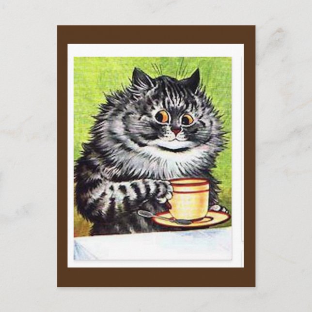 Louis Wain, Katze mit Kaffee-Cup, Art Postcard Postkarte (Vorderseite)