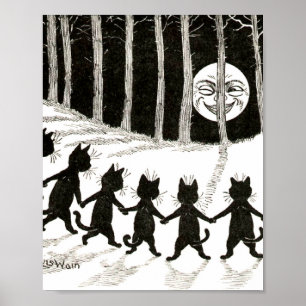 Louis Wain Katze Vollmond Poster