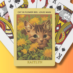 Louis Wain Katzen in Blume Bed Personalisiert Spielkarten