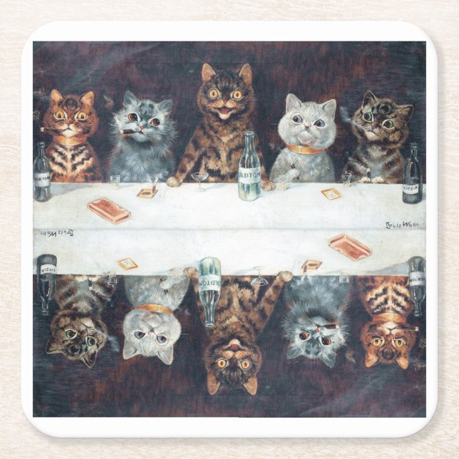 Louis Wain Katzen  Rechteckiger Pappuntersetzer (Vorderseite)