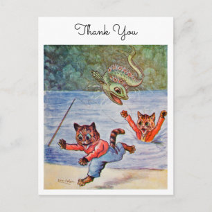 Louis Wain Lustige Cartoon Angelnde Katzen Danke Postkarte