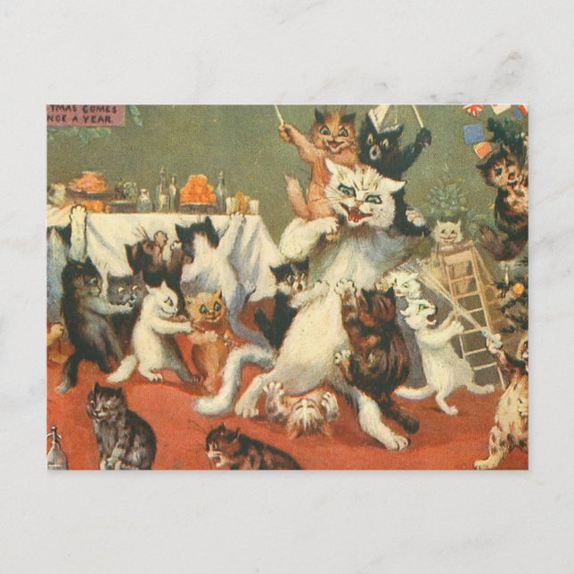 Louis Wain Merry Christmas Postkarte (Vorderseite)