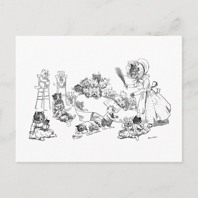 Louis Wain Old Cat in Shoe Kinderzimmer Rhyme Postkarte (Vorderseite)