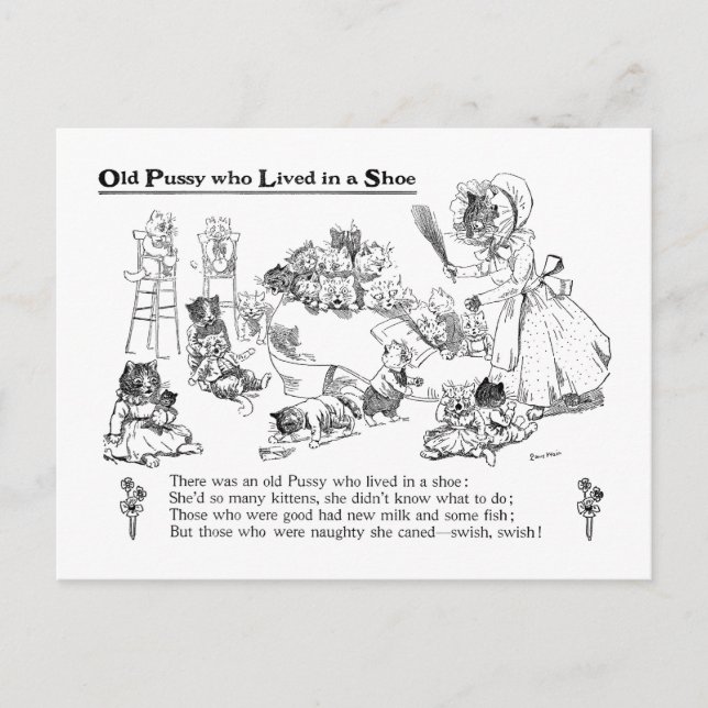 Louis Wain Old Cat in Shoe Kinderzimmer Rhyme Postkarte (Vorderseite)