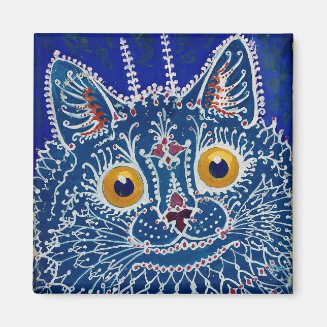 Louis Wain Psychedelic Blue Cat Magnet (Vorne)