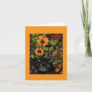 Louis Wain, Schwarze Katze in den Blumen, Kunst Karte