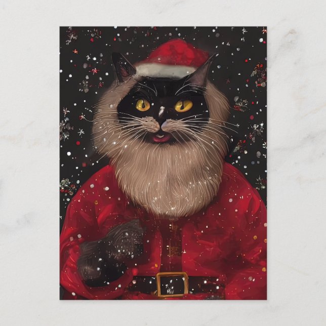 Louis Wain Stil Cat Santa Claus Postcard Postkarte (Vorderseite)