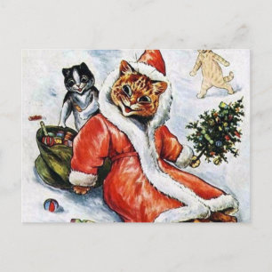Louis Wain Weihnachten Santa Katze Postkarte