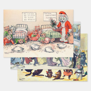 Louis Wain, Weihnachts Weihnachts-Weihnachts-Weihn Geschenkpapier Set
