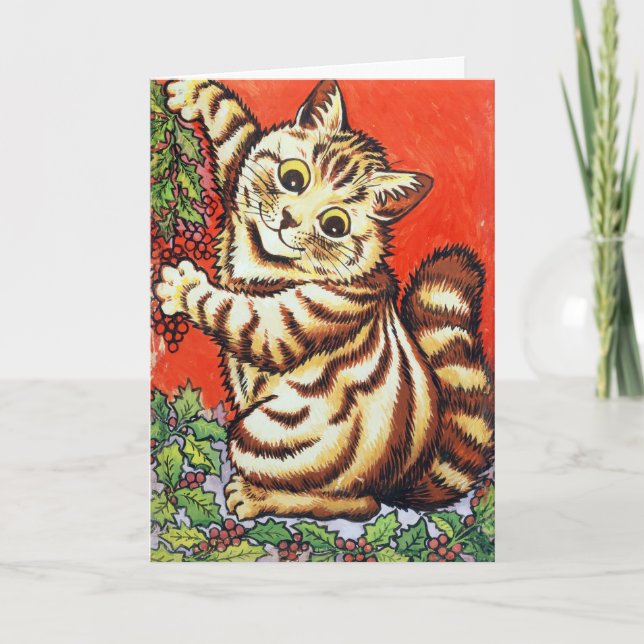 Louis Wain Weihnachtskatze personalisiert dekorier Einladung (Vorderseite)
