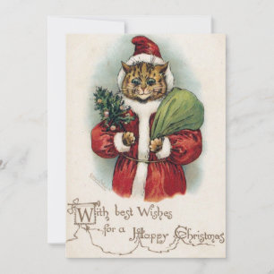 Louis Wain Weihnachtsmann-Katze Flache Festtagskar Feiertagskarte