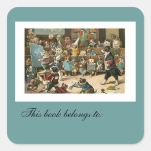 Louis Wains Schule ist für das Hunde-Buchzeichen Quadratischer Aufkleber