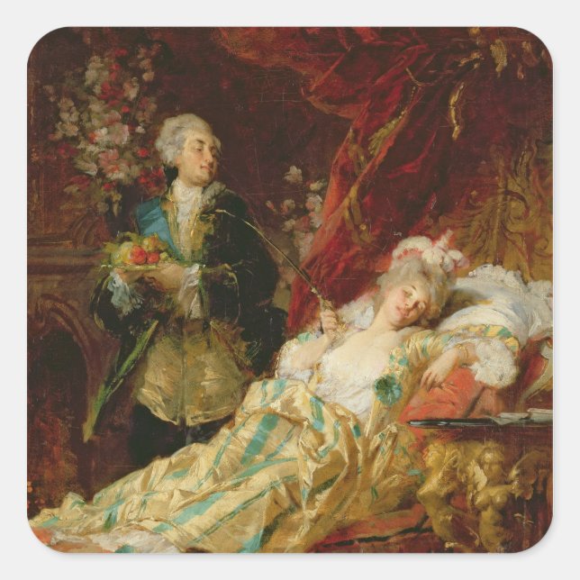 Louis XV und Madame Dubarry Quadratischer Aufkleber (Vorderseite)