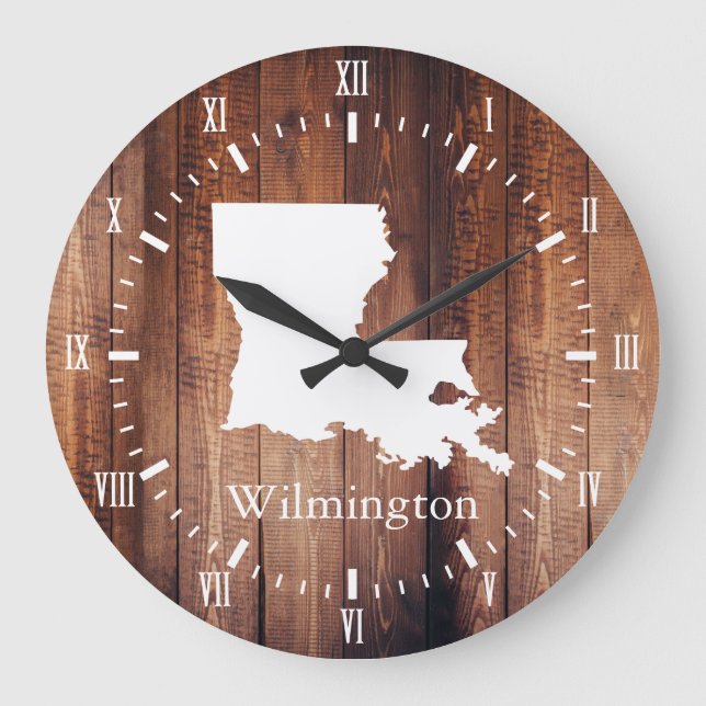 Louisiana Barn Wood Planks White Roman Numeral Große Wanduhr (Vorderseite)