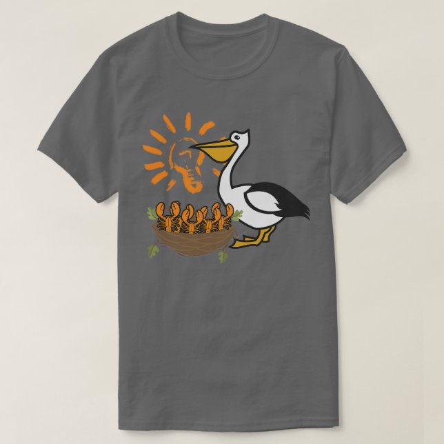 Louisiana Brown Pelican Fütternd Crawfish LA Flag T-Shirt (Design vorne)