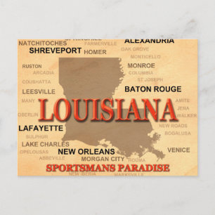 Louisiana City and Towns Staatsstolz Map Postkarte