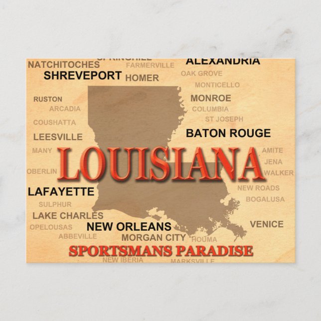 Louisiana City and Towns Staatsstolz Map Postkarte (Vorderseite)