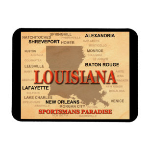 Louisiana City and Towns State Pride Map Magnet
