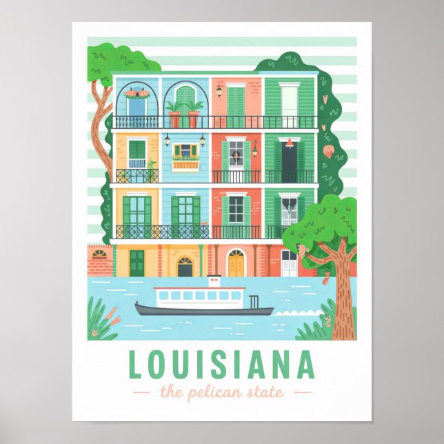 Louisiana der Pelican Staat USA Summer Travel Poster (Vorne)