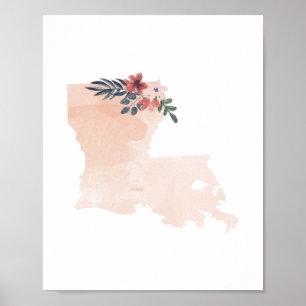 Louisiana Floral Watercolor Staat Poster