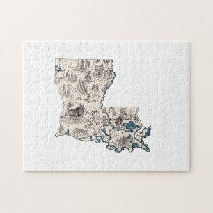 Louisiana-förmige Kreolen-Vintage-Bildkarte Cajun Puzzle