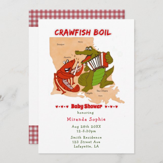Louisiana Karte Crawfish Boil Kinderdusche Einladu (Vorne/Hinten)