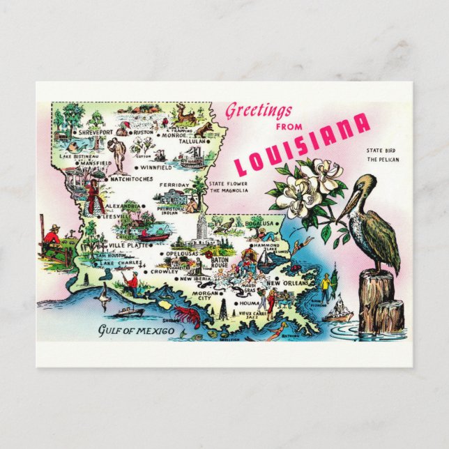Louisiana Karte Vintage Postkarte (Vorderseite)