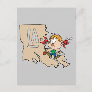 Louisiana LA Map & Cajun Food Cartoon Art Motto Postkarte