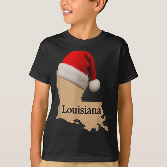 Louisiana Map Santa Hat Funny Christmas Cajun Holi T-Shirt (Vorderseite)