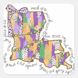 Louisiana Mardi Gras Bourbon Street Carnival Quadratischer Aufkleber