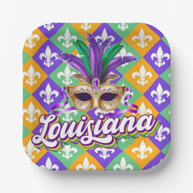 Louisiana Mardi Gras Mask Lilie Pappteller (Vorderseite)