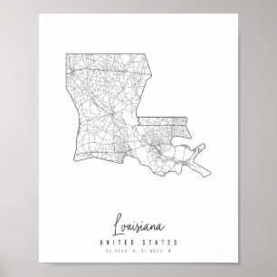 Louisiana Minimal Street Karte Poster