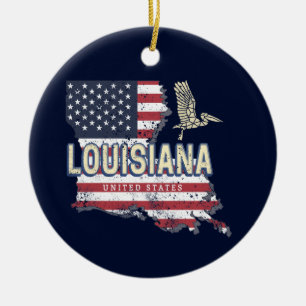 Louisiana mit Pelikan Vintage USA Design Keramik Ornament