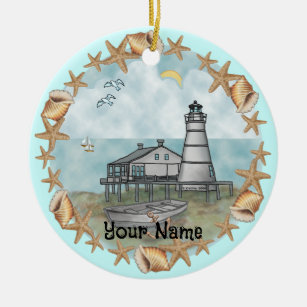 Louisiana Muscheln Leuchtturm individuelle Name Or Keramik Ornament