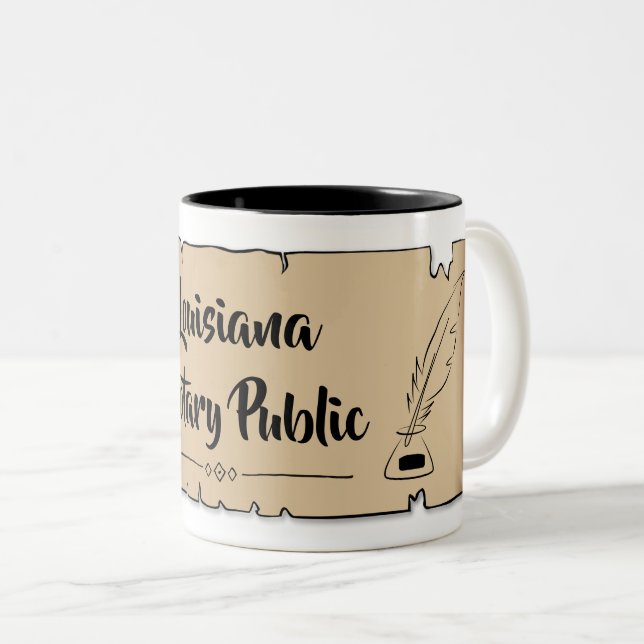 Louisiana Notary Public Scroll Feather Quill Zweifarbige Tasse (VorderseiteRechts)
