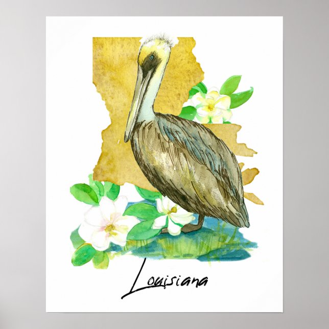 Louisiana Pelican State Shape Magnolia Flower Poster (Vorne)