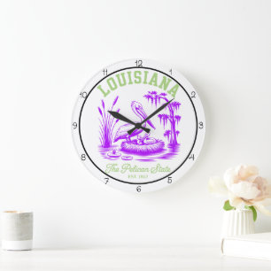 Louisiana Pelican State Sumpf Große Wanduhr
