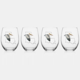 Louisiana Pelican Stemless Wine Glass - 4 Set Weinglas Ohne Stiel