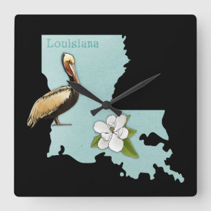 Louisiana-Pelikan-Staats-Karten-Wand-Uhr Quadratische Wanduhr