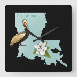 Louisiana-Pelikan-Staats-Karten-Wand-Uhr Quadratische Wanduhr
