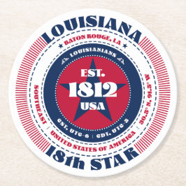 Louisiana Red White Blue Typografie Runder Pappuntersetzer