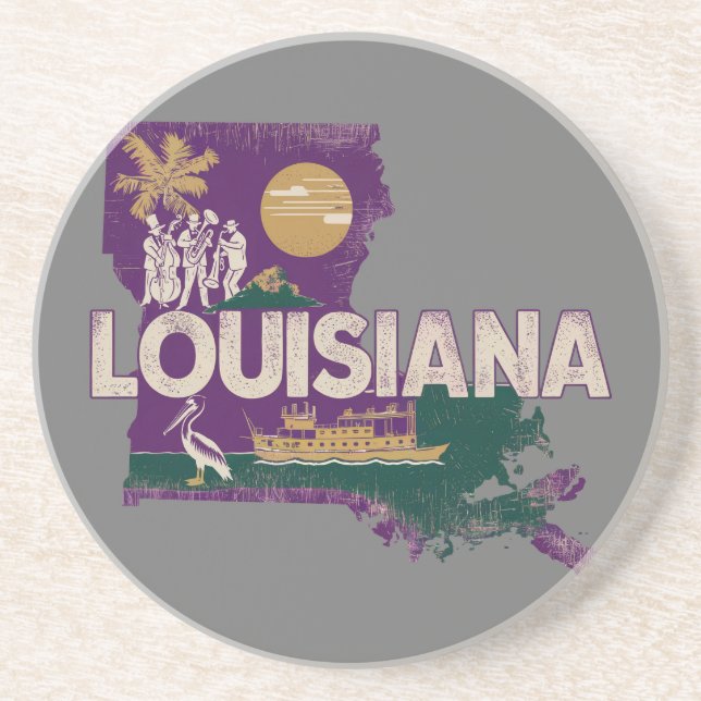 Louisiana Retro Staat Silhouette Getränkeuntersetzer (Vorne)