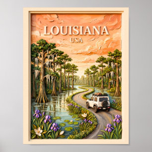 Louisiana Roadtrip Vintage Bayou Sumpf 3D Textur Poster