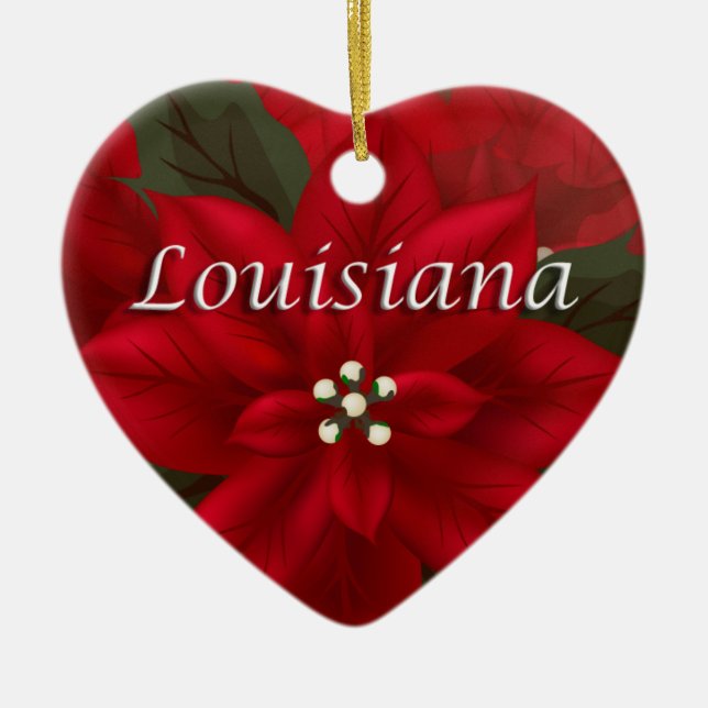 Louisiana Rote Poinsettia Herzenslust Keramik Ornament (Vorne)